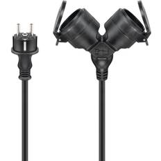 Goobay Dubbel förlängningskabel för utomhusbruk, 25 m, svart jordad hybrid stickpropp (typ E/F, CEE 7/7) > 2x jordat uttag (typ F, CEE 7/3)