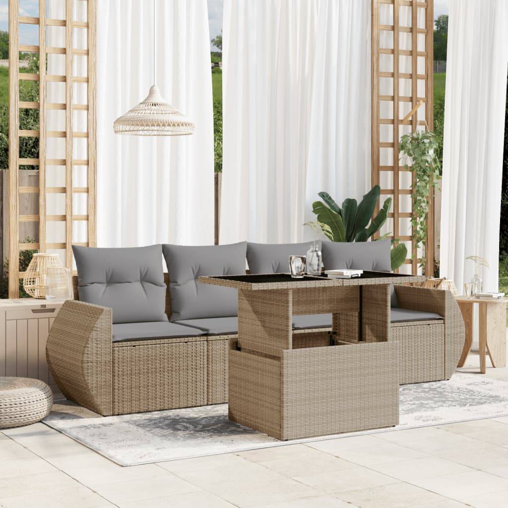 Sofasæt Til Haven 5 Dele Med Hynder Polyrattan - beige og grå / uden opbevaring