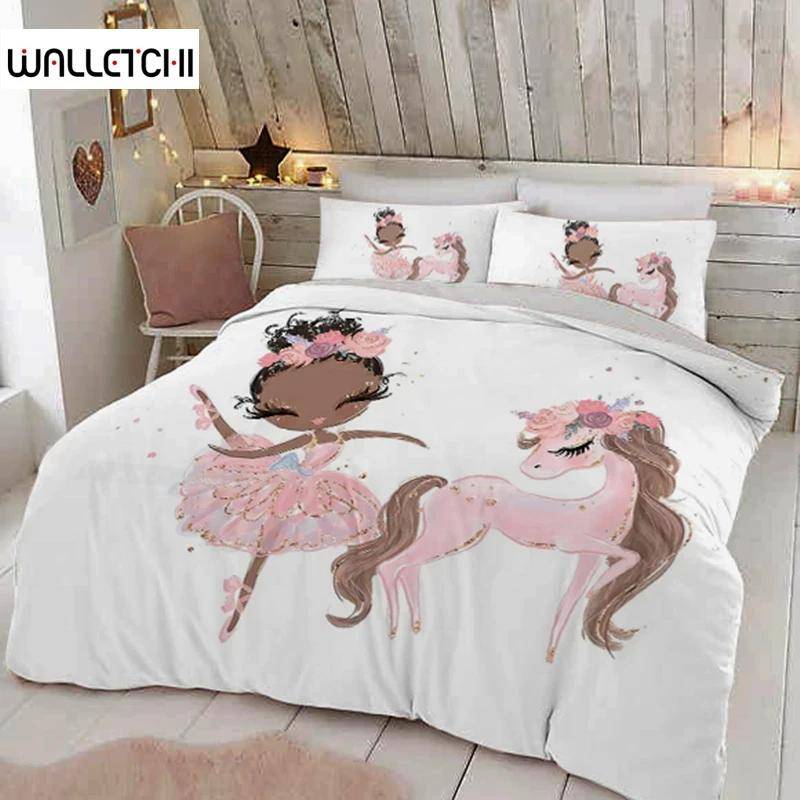 Härligt Prinsessa barn Sängklädesset 150x200 Slott Påslakan Örngott Sängöverkast För Flickor Twin Enkel Storlek Täcke 200x200 140x210cm 2pcs