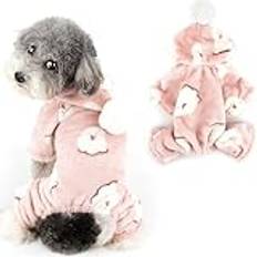 Ranphy fleece hund huvtröja pyjamas för liten hund pojke och flickor husdjur pyjamas med vovve tryckt valp pyjamas höst vinter supermjuk varm pullover chihuahua yorkie pojkdräkt katt kläder rosa S