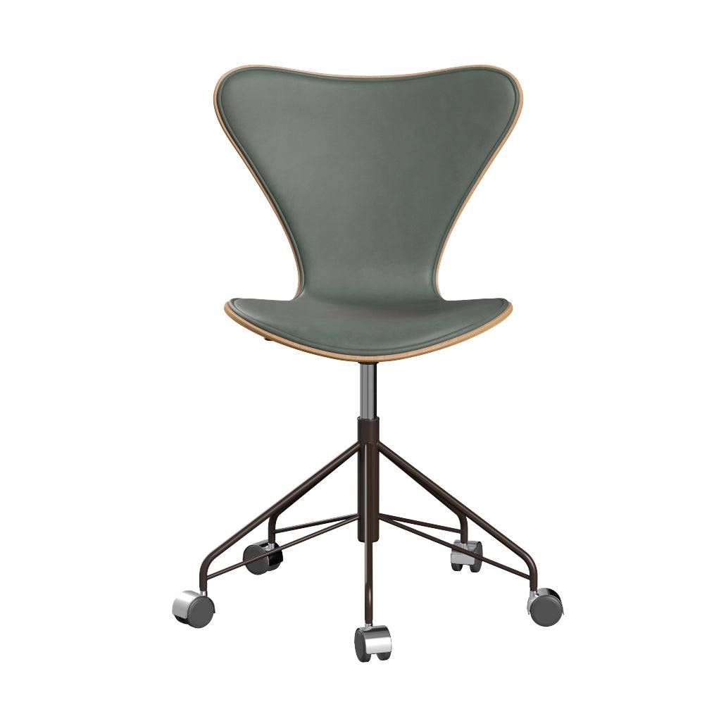 Fritz Hansen - 3117 kontorstol, naturfiner og forsidepolstret i Grace læder Bøg - Concrete Grey læder - Brown Bronze stel - Jacobsen Plus