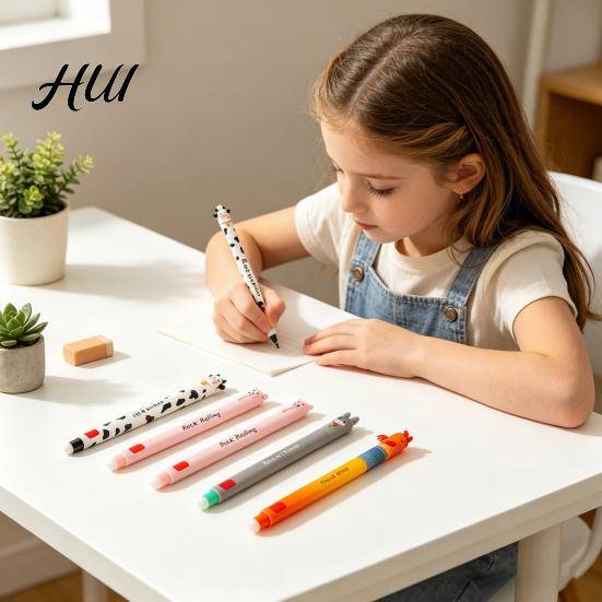 Barnsäker Gelpenna Gårdsdjur Suddbara Pennor för Barn Söt Tecknad Ko Kalkon Åsna Färggrann Grisdesign Mjuk Skrivning Lätt att Sudda Ut Roliga Skolmate