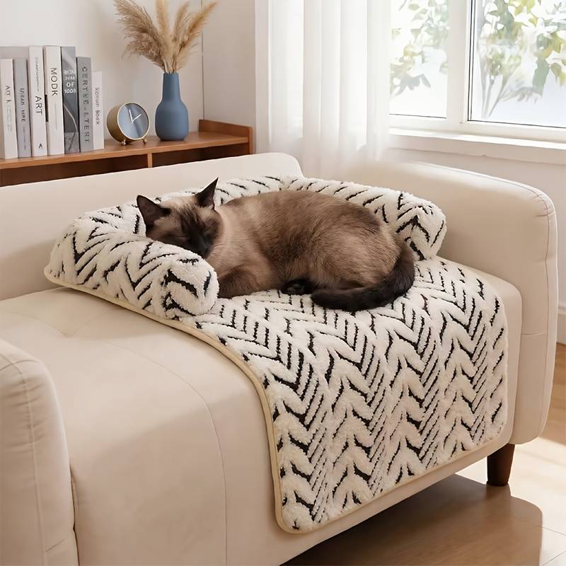 Couch Bed, Plush Pet Sofa Bed With Bolster, Non-slip Furniture Protector Cover For Indoor Cats Small Dogs