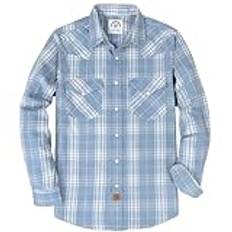 Dubinik® flanellskjorta för män, rutig, västerländsk, cowboy, vintage, långärmad, tryckknappar, bomull, fritidsskjorta, Blå och vit, XXL