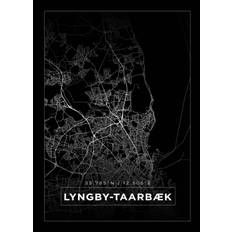 Kort - Lyngby-Taarbæk - Sort Plakat (21x29.7 cm (A4))