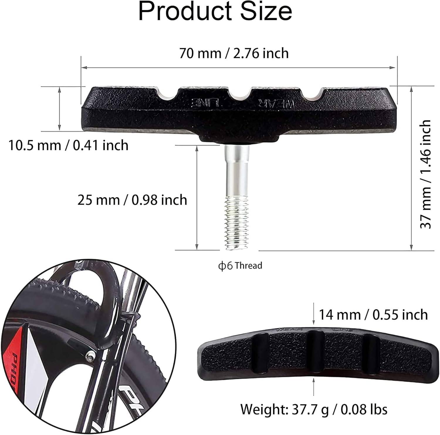 MTB Bike Brake Pad 70mm 2.76" V-Brake Pads Silent Brake Shoes Rubber Bicycle Brake Block Replacement for Most Mountain Road