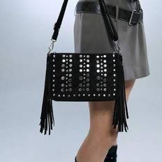 Fashion Rivet & Tassel Decorated Women Crossbody Bag - Black - one-size