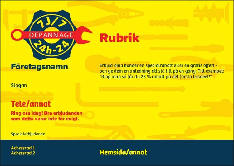 A6-flyers - Gula - 24 Timmar - Bygg & Anläggning