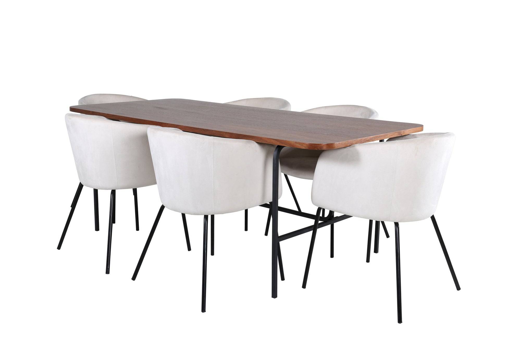 Venture Home Uno spisebord - Black / Valnød Veneer+Berit stol - Black / Beige Velvet_6