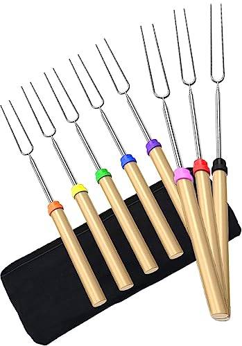 DIKER Grillspieße Teleskop Marshmallow, Stockbrot Stöcke Roasting Sticks Schaschlikspieße, Lagerfeuerspieße Edelstahl Ausziehbar, Grillstab, Grillbesteck Set für Camping Grill (8er Pack, Edelstahl)