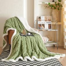 QOFLY Gosig filt fluffig 150 x 200, grön tjock varm sofffilt filt gosig för höst och vinter, XL sherpa-filt, sofffilt, överkast, dubbelsidig fleecefilt