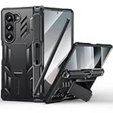 FNTCASE för Samsung Galaxy Z-Fold-6, skal: Militär klass 360, helkroppsskyddande S-Pen-hållare, gångjärnsskydd, robust stötsäkert skyddsfodral med ställfunktion för Galaxy ZFold 6 5G 2024 (svart)