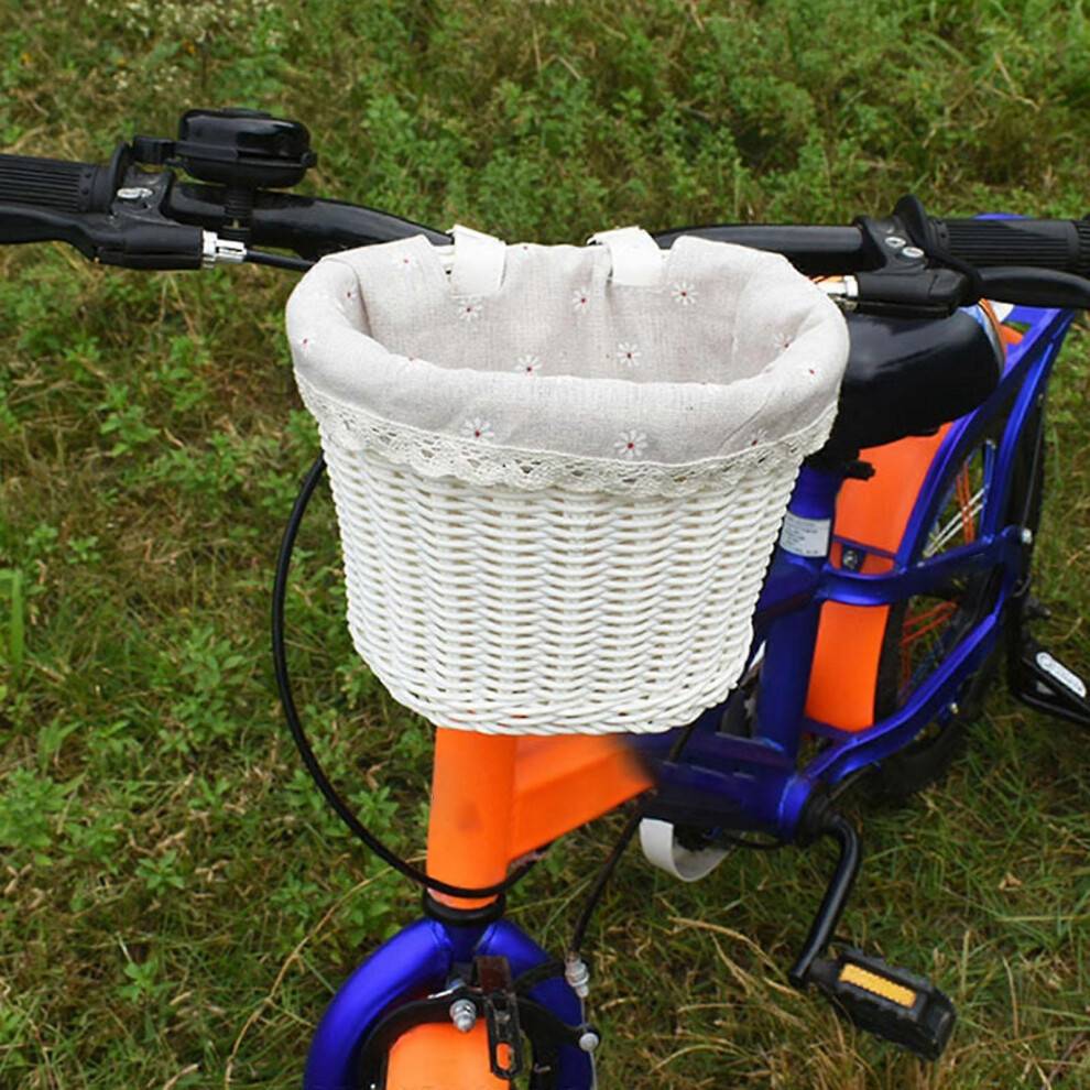 (White) Kids Bike Basket Bike Storage Basket with Cloth Lining Bike Hanging Basket,Front