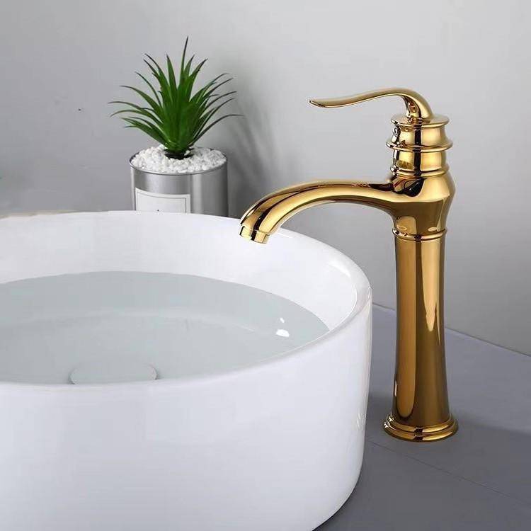 European Style Retro Gold Pure Copper Faucet for Countertop Basin - Hot and Cold Water Mixer