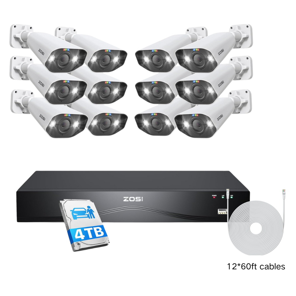 C182 5MP PoE Security System + 4K 16-Channel NVR + 4TB Hard Drive - 12 / Black(Support Up To 16TB)