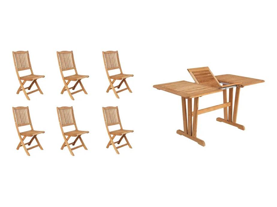 Brafab Filippa & Cornelia matgrupp Teak 6 klapstoler & bord 125x90cm