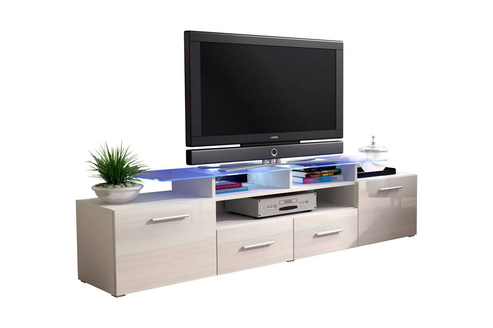 Evora TV-bänk 194x39x39 cm LED-belysning - Beige/Grå/Vit TV bänk & mediabänk Beige,Vit,Grå Trä