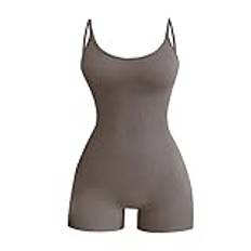 XUEJIANN Vuxen kostym dam ärmlös, enfärgad, sexig straps-body jumpsuit dam elegant ärmlös (grå, XL)