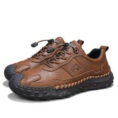 Mens Moccasin Shoes Retro Cow Leather Shoes Men Loafers Handmade Casual Leather Shoes Moccasins Men Flats Shoes 46 brun