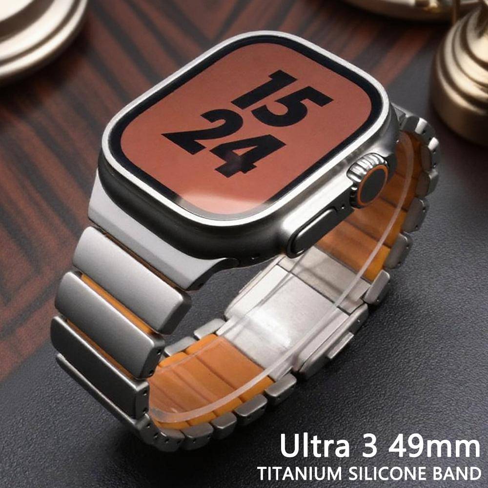 Titanium Fluorgummiband för Apple Watch Ultra 3 2 49mm 46mm 45 44mm Magnetiskt armband för Iwatch 11 10 9 8 7 SE Lyxigt klockarmband