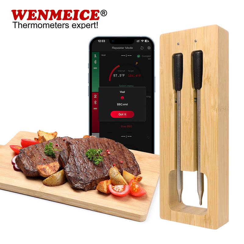 WENMEICE Smart Bluetooth Meat Thermometer Wireless Dual Probe Thermometer for BBQ Oven Smoker Air Fryer Digital Food Thermometer
