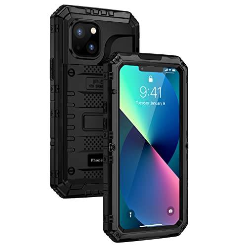 seacosmo iPhone 13 skal, IP68 vattentätt, militärklass stötsäkert mobilskal med inbyggt skärmskydd och kameraskydd, 360° fullt skydd metallskal för iPhone 13, svart