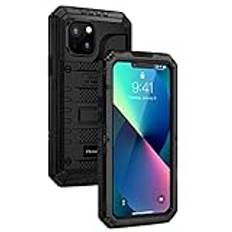 seacosmo iPhone 13 vattentätt fodral, militärstandard skyddsfodral med inbyggt skärmskydd stötsäkert metall mobiltelefonfodral för iPhone 13, svart