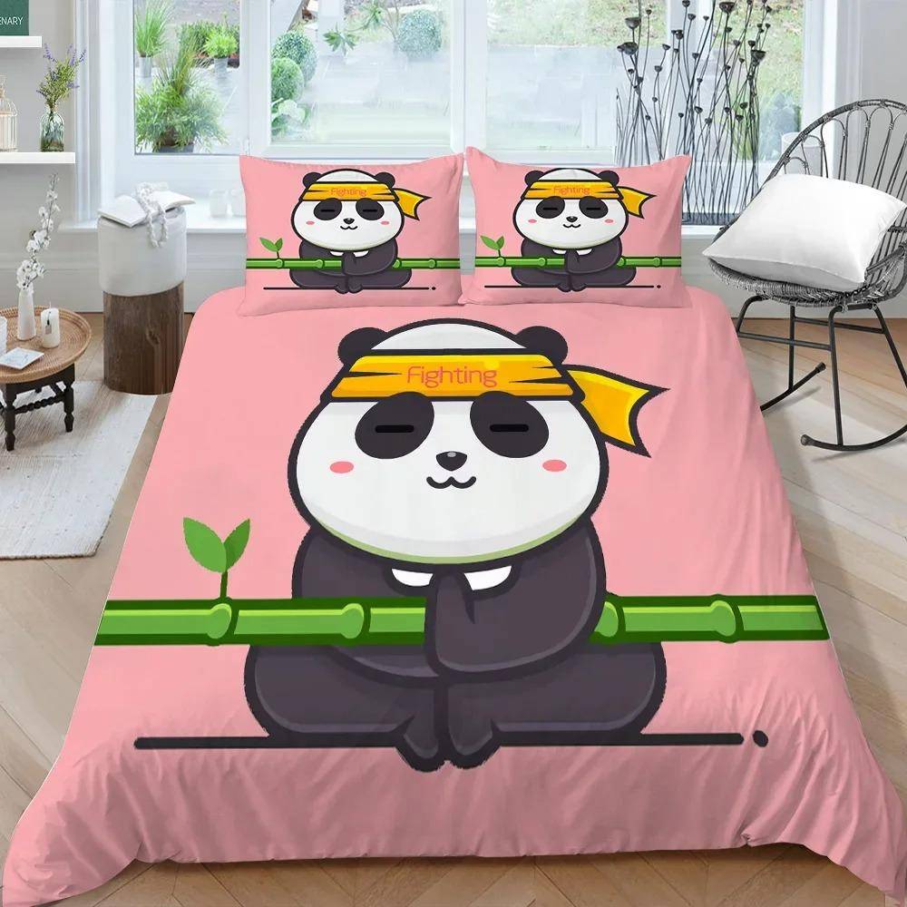 Panda Sängkläder Set för Barn Pojkar Flickor Söt Tecknad Jättepanda Påslakanset KingQueen Storlek Gul Mjuk Polyester Täcke US Full 200x230cm
