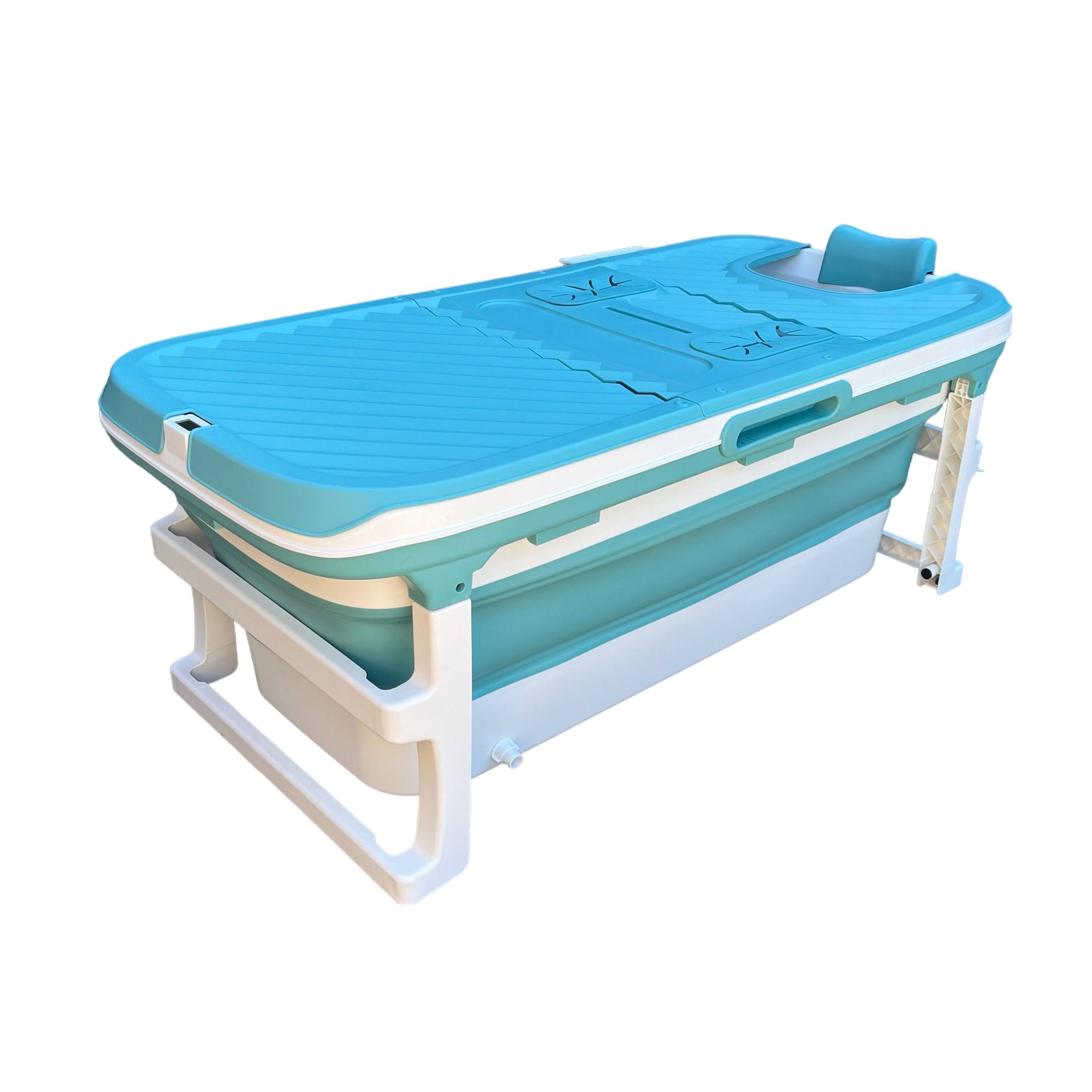 Originalt Foldebadekar med låg og termometer i ocean blue - 149 x 62 cm.