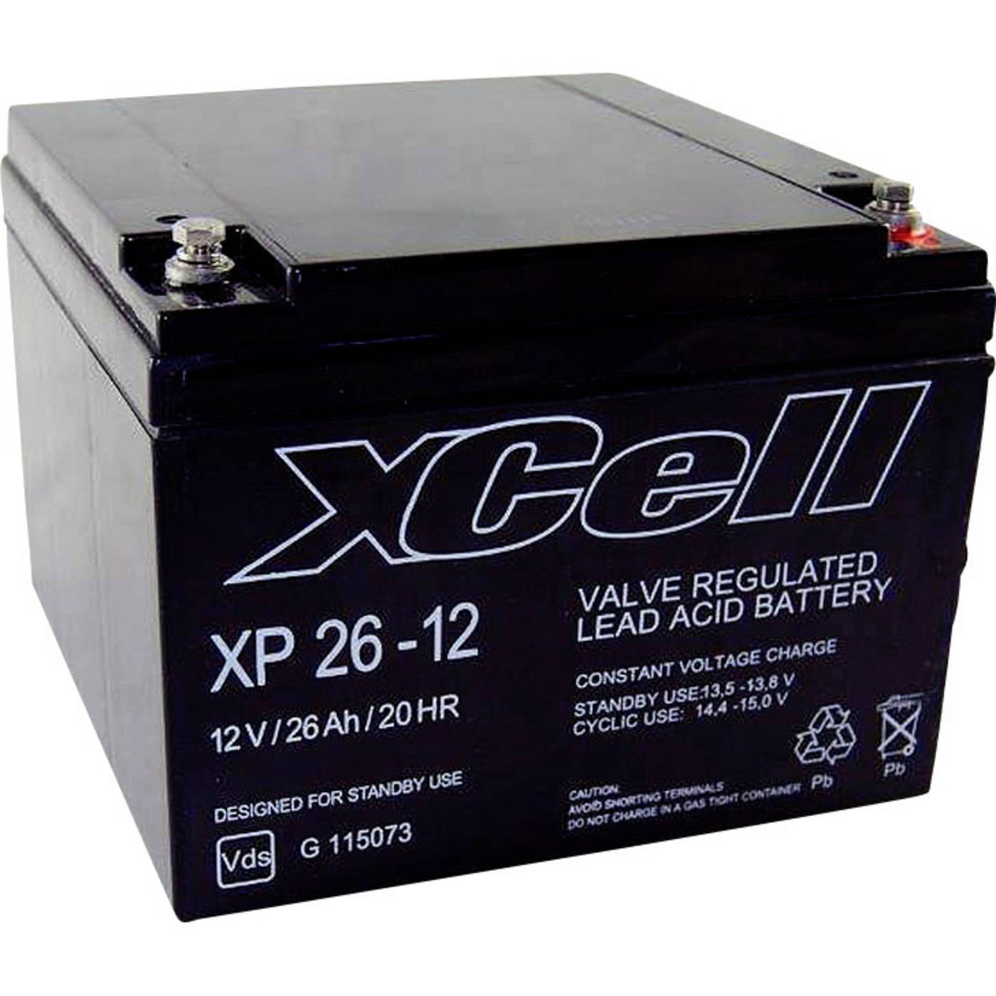 XCell XP2412 Blybatteri 12 V 26 Ah Bly AGM (B x H x D) 165 x 127 x 176 mm M5-skruvanslutning Underhållsfri, VDS-certifiering