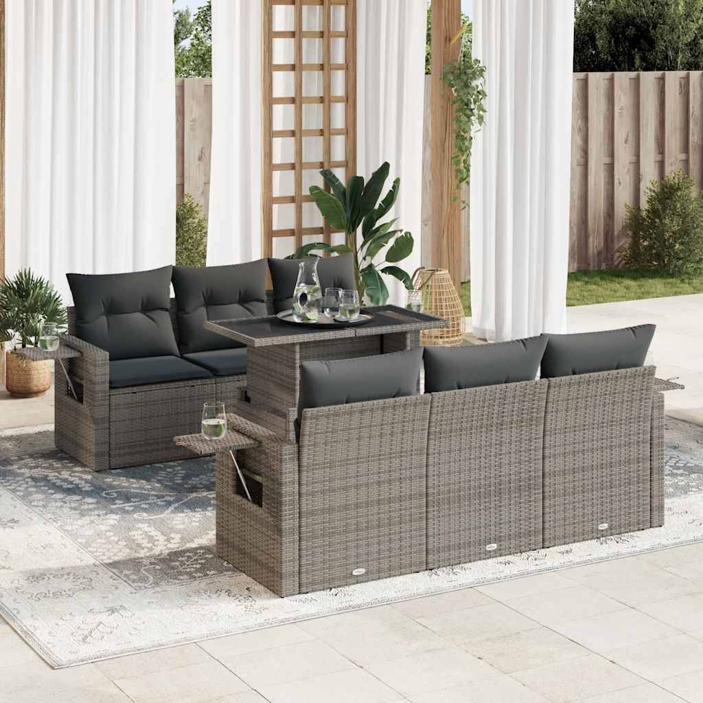 Sofasæt Til Haven 7 Dele Med Hynder Polyrattan - Grå
