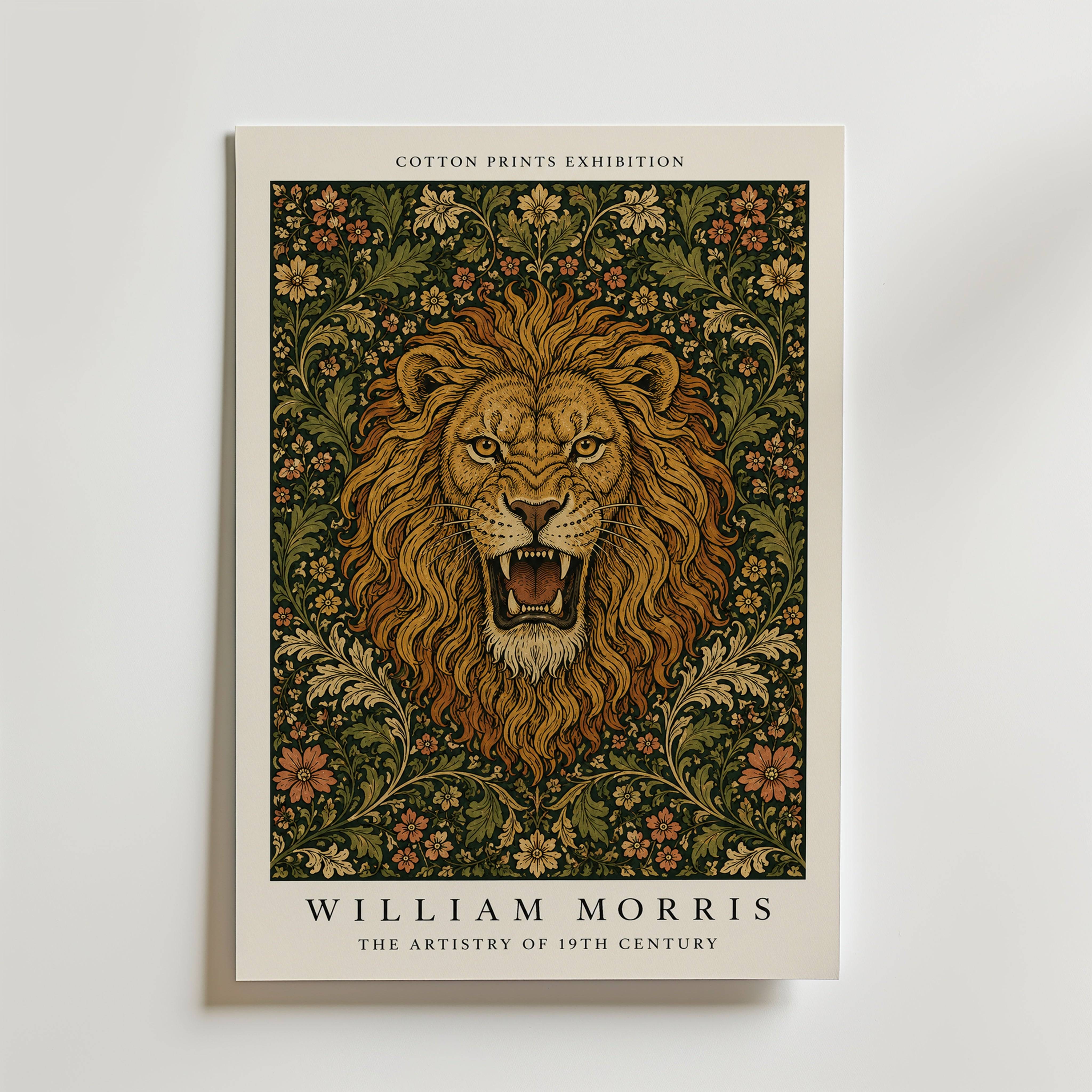 Lion in Bloom William Morris Poster - Premium Canvas 50x70 cm