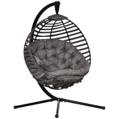 Hängstol hängkorg med ram för 1 person, hopfällbar hänggunga med dyna, stål, 126x118x172cm för trädgård & balkong