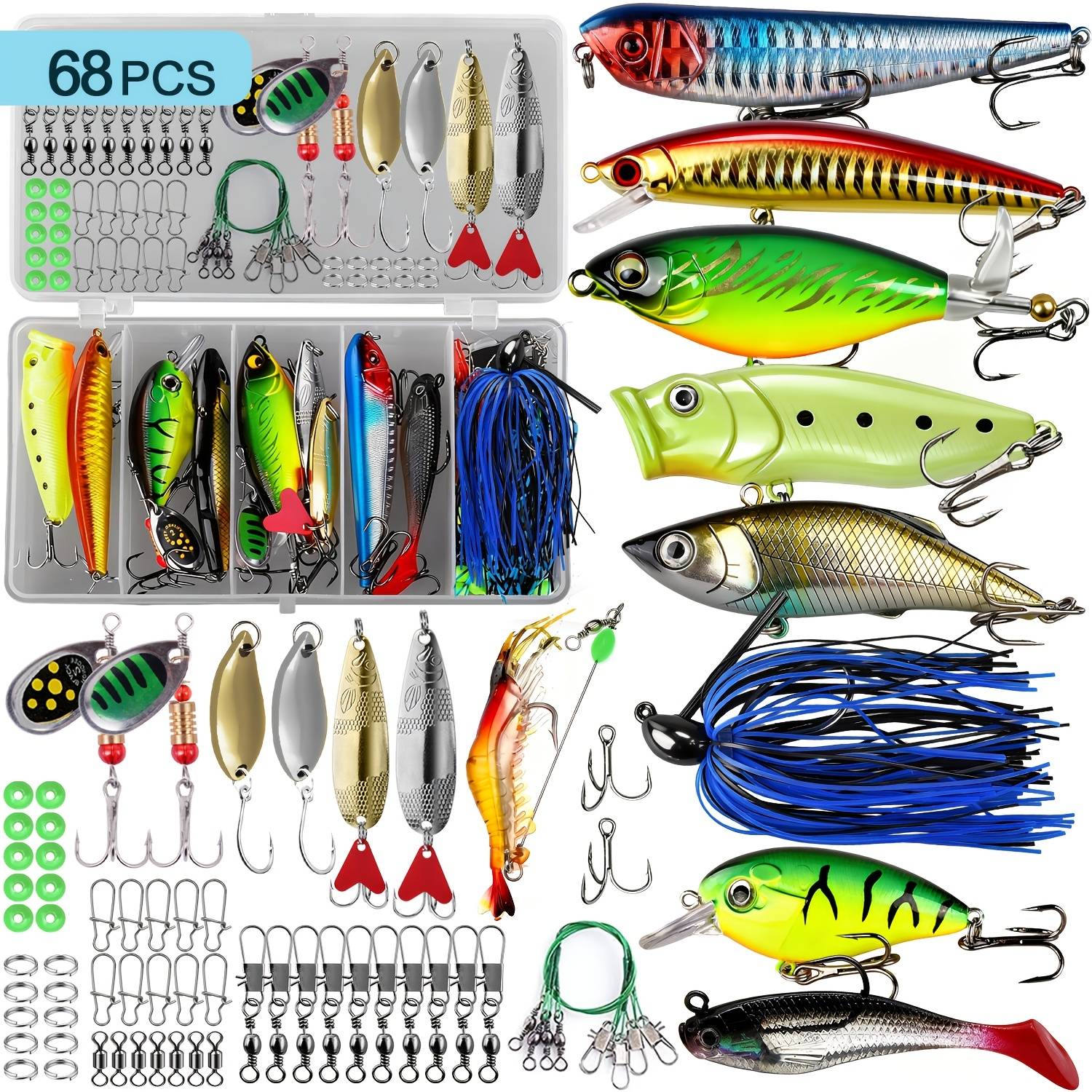 45/68/148/224pcs Fishing Lure Set, Artificial Bait Kit, Hard Bait Set, Fishing Lure Storage Box Tackle, Includes , Spoon Lures, Fish Hooks And Other Accessories, Men's Freshwater Fishing Lure Set Gift