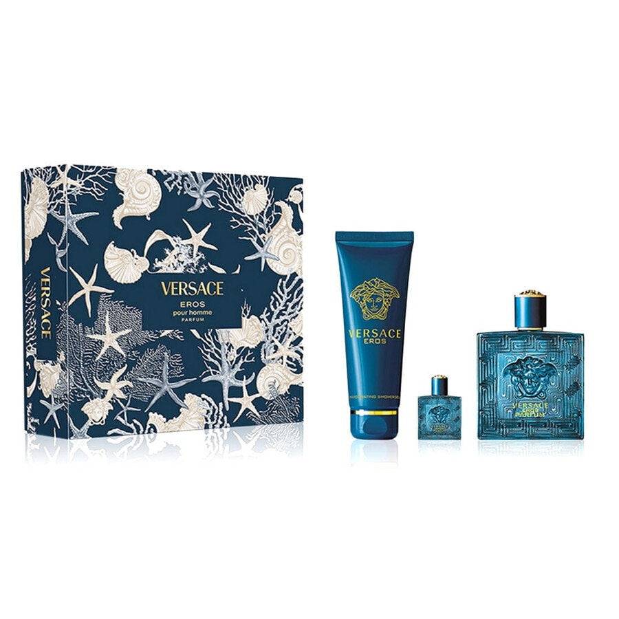 Set Versace: Eros, Eau De Parfum, per uomo, 100 ml + Eros, Eau De Parfum, per uomo, 5 ml *Miniature + Eros, Gel doccia, per tutti i tipi di pelle, 150