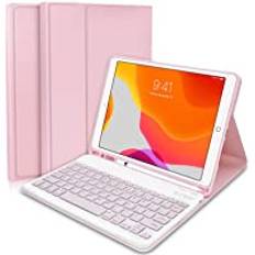 Tangentbordsfodral för iPad 10.2 9th Generation 2021/8th Gen 2020/7th Gen 2019/Air 3rd 2019/iPad Pro 10.5 2017 – smalt skyddsfodral med Apple-pennhållare trådlöst avtagbart tangentbord (rosa)