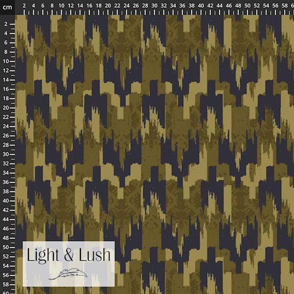 Twill Vævet Viskose m/Khaki abstrakt mønster.