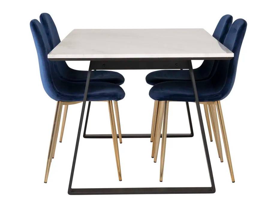 Venture Design Estelle & Polar spisegruppe Hvid/blå 4 st stole & borde 140 x 90 cm