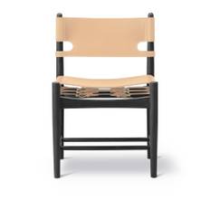 Fredericia Furniture - The Spanish Dining Chair Svartlackad ek / Natur läder - Matstolar - Børge Mogensen - Beige,Svart - Läder/Trä