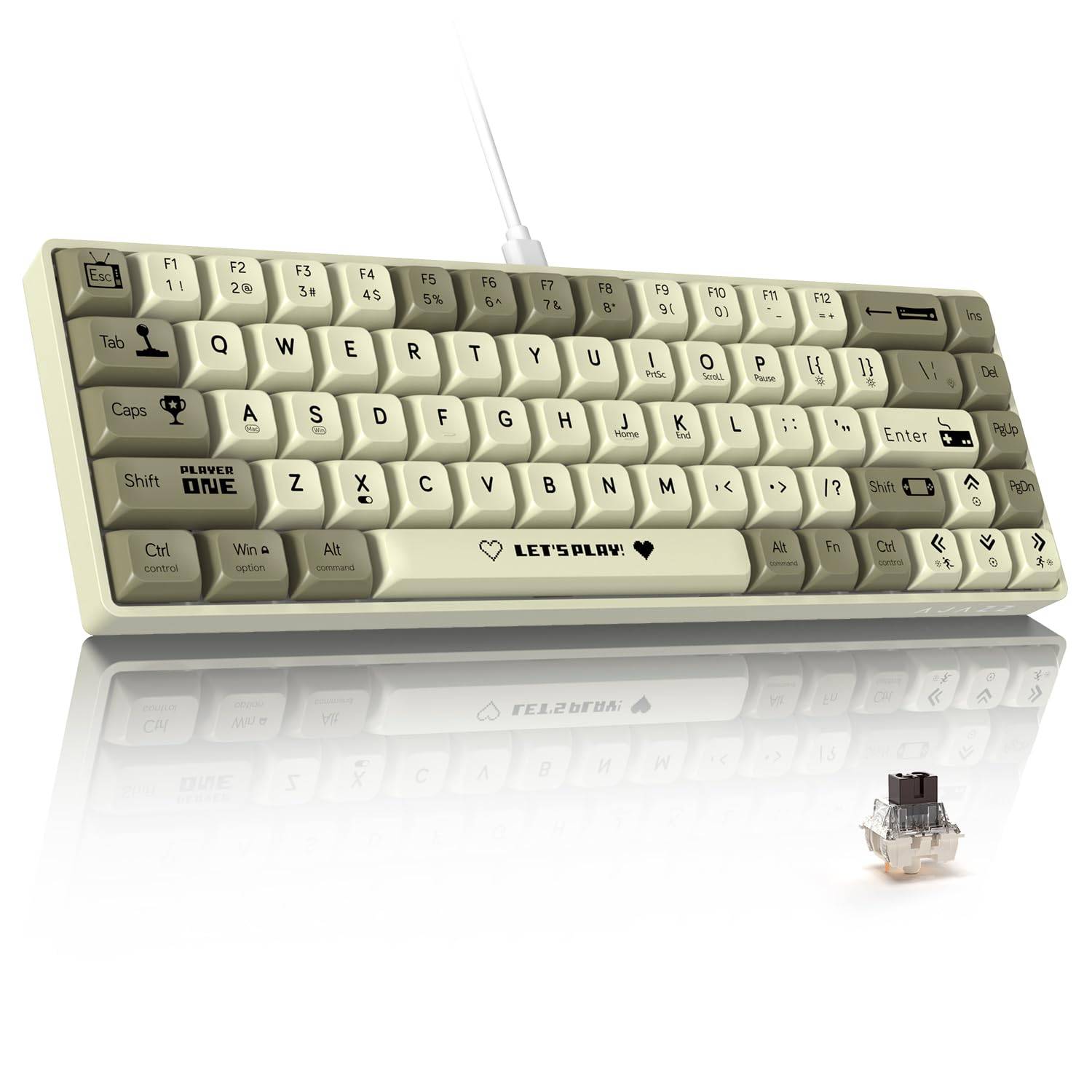 AK680 Wired Gaming Keyboard Brown Axis Lightweight Mechanical Keyboard Hot Swap Compatible Small 68 Keys RGB Lighting Ball Type Keycaps EVA Sandwich