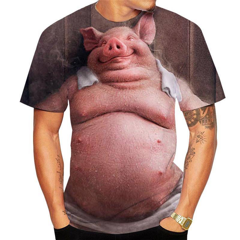 Söt Herr- och Dam-T-shirt med 3D-tryck av Gitarr och Gris, Imitation av Djur, Roliga Sommarkläder, Rund Hals, Kort Ärm, Avslappnad cm black