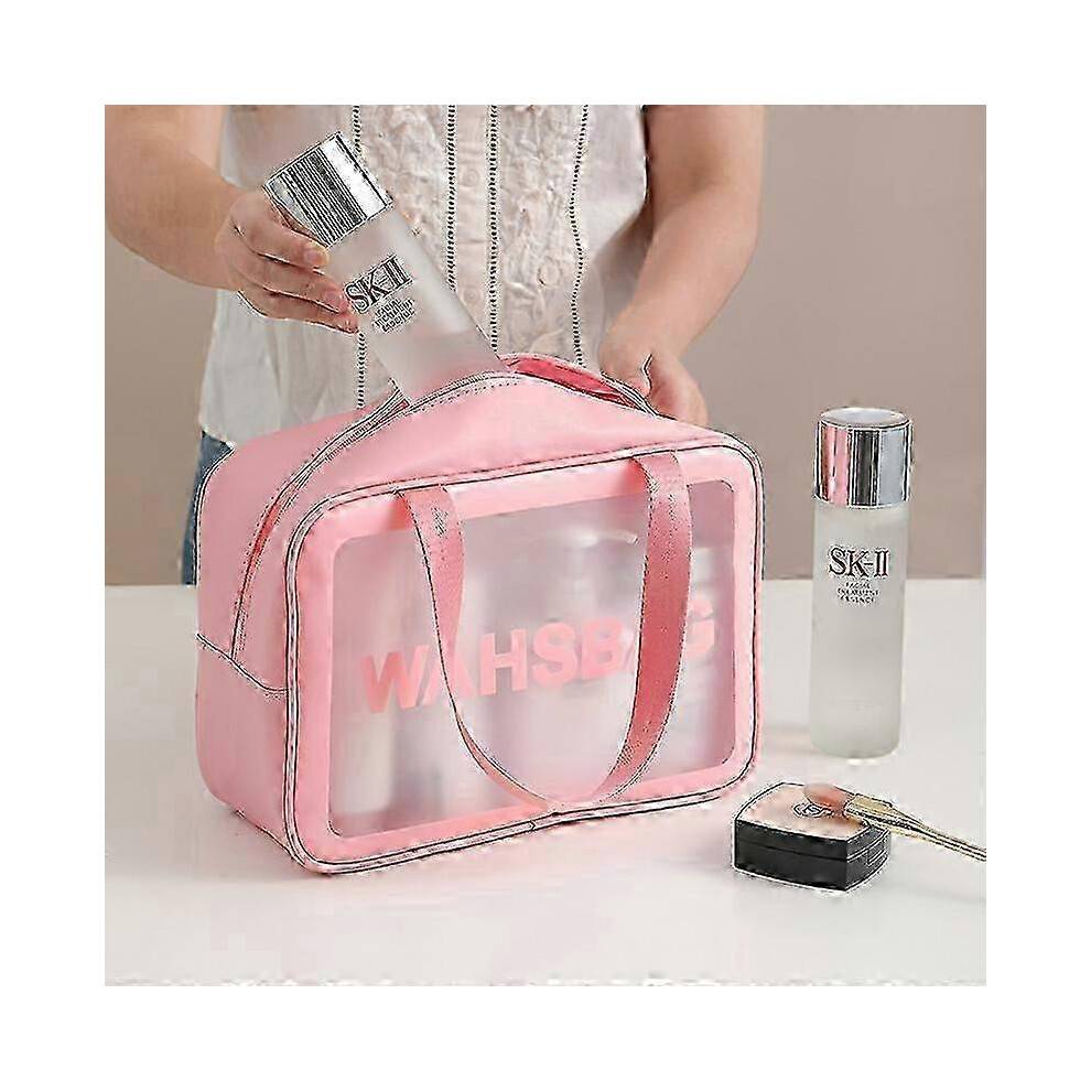 Waterproof Cosmetic Bag Portable Portable Cosmetic Storage Bag Large Capacity Pu Transparent Toiletry Bag Travel Storage Bag Pink Trumpet
