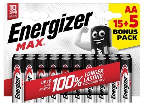 Batteri ENERGIZER MAX Alkaline POWER AA/E91 (20-pk).