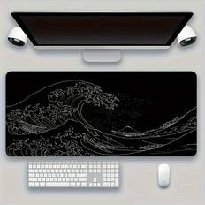 Mussemåtte XXL Laptop Stor Mussemåtte Gaming Tilbehør Tastatur Mussemåtte Gummi Anti-Skrid Mussemåtte Tastaturmåtte Sort Bølger