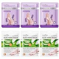 LICHENGTAI 6 par handmasksset, aloe vera och lavendel fuktgivande handskar reparationshud återfuktande närande handmask anti-torr handvård för torrt, åldrande, spruckna händer