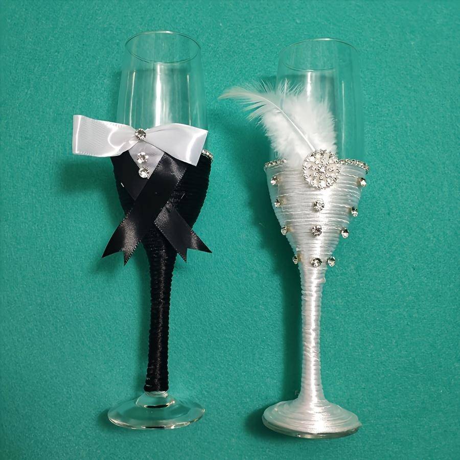 Elegant Spets Bröllop Champagneglas Set Romantiskt Par Glas Brud Brudgum Gåva cm gray