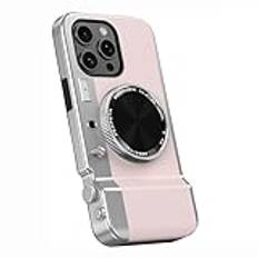 HUHUCASE Integrerad spegel magnetisk sugkamera telefonfodral, för iPhone 16 15 14 13 12 Pro Max, multifunktionellt Bluetooth-telefonfodral (rosa, iPhone 16)