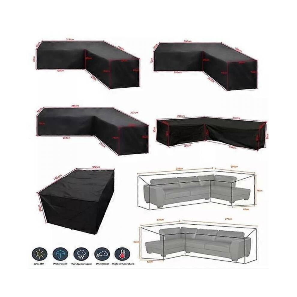 (270X270X82x90cm, Black) Waterproof Corner Furniture Cover L Shape All-Purpose Covers Garden Patio Outdoor Sofa Protector Ant