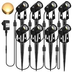 SanGlory Set med 8 trädgårdsstrålkastare med markspett, 3 W, 2880 lumen, LED, trädgård med kontakt, IP65, vattentät, trädgårdsbelysning, LED med kabel, varmvit utomhusstrålkastare, utomhu