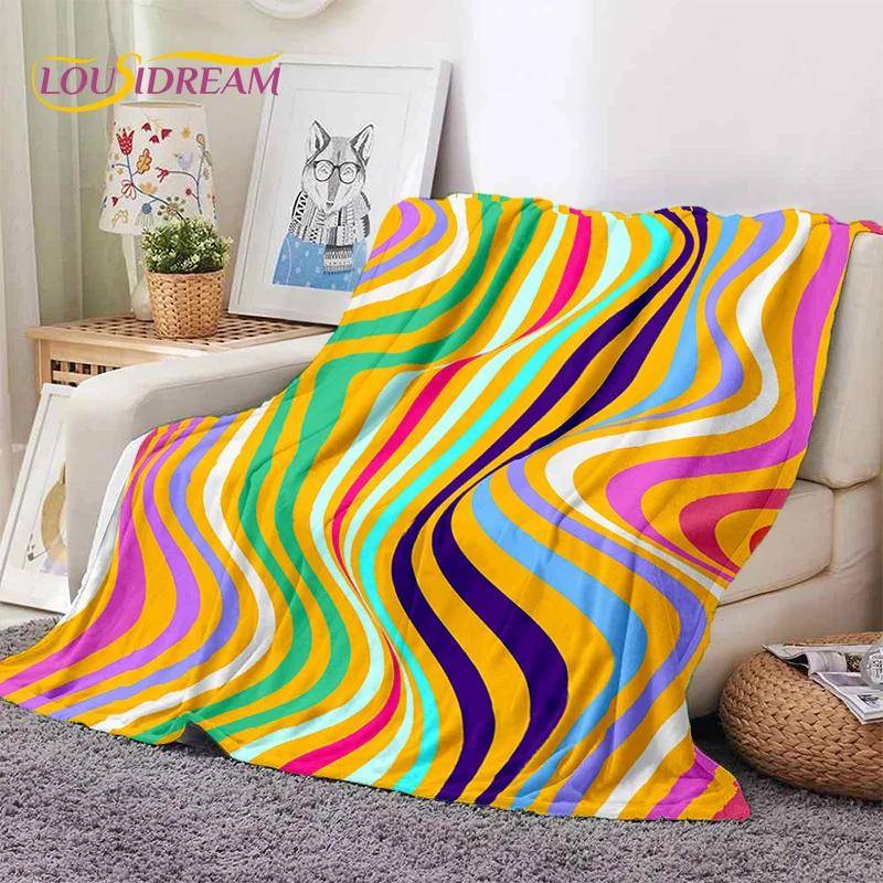Rainbow Colour Illusion Cartoon Soft Flannel Blankets,Throw Blanket Comfortable Blanket for Picnic Beds Sofa Home Bedroom Gifts 100x150cm